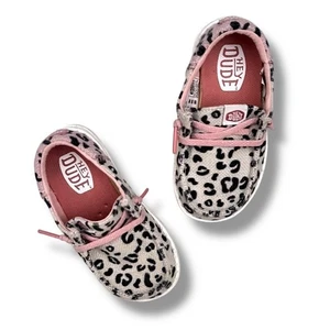 Hey Dude Shoes Girls Wendy Funk Leo Size 7 Toddler Leopard Pink Canvas Slip On - Picture 1 of 9