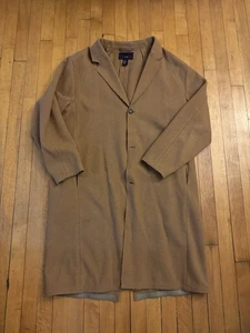 VTG Men’s H&M Wool Blend Margiela Inspired Raw Hem Camel Overcoat Size 38R M/L - Picture 1 of 10