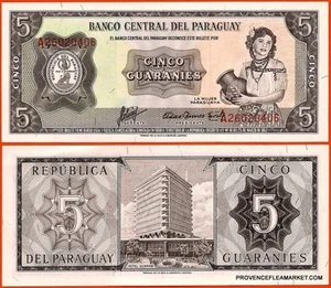 PARAGUAY billet neuf de 5 GUARANIES Pick195a JEUNE FEMME POTERIE HOTEL GUARANI - Imagen 1 de 1