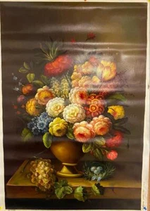 Oil Painting on Canvas - Still Life Flowers Floral - 36" x 24" - Painted by Hand - Picture 1 of 6