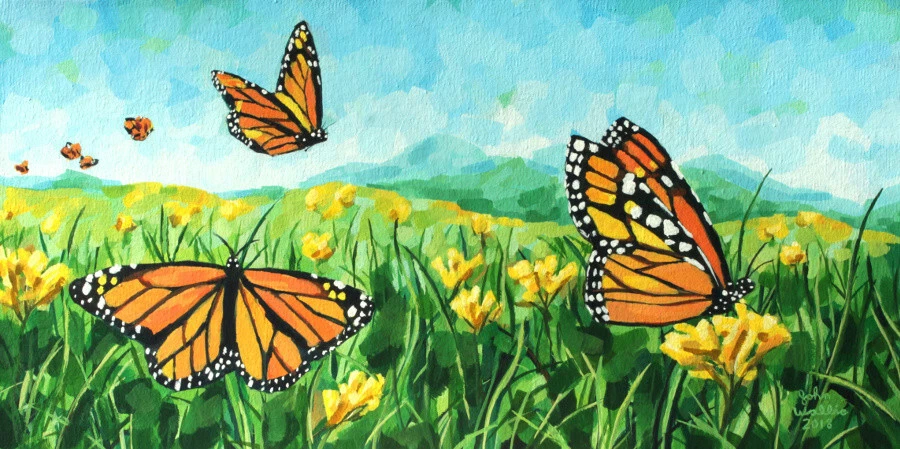 Paisaje Monarca - Pintura Mariposa Original - (10 X 20) por John Wallie Foto 1 de 1