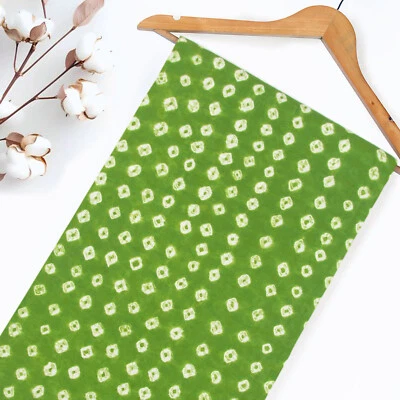 Soft Cotton Green Bhandhej Sewing Fabric Lightweight Tie Dye Fabric for Dress - Image 1 of 4