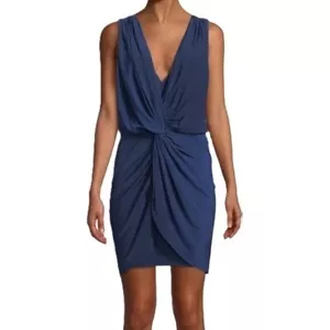 Misa Los Angeles Leza Gathered Crossover Sleeveless Mini Dress Navy Blue M - Picture 1 of 8