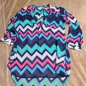 Wishful Park Womens Sheer See Through Blouse Medium Chevron - Bild 1 von 3