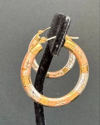 14K мульти тон золото яркая огранка серьги-кольца - Изображение 1 из 4