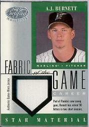 2001 Leaf Certified Materials Fabric of the Game Card #84CR A.J. Burnett/90 Jsy