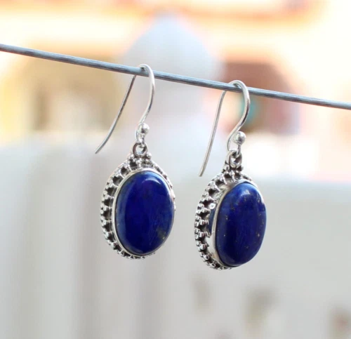 Orecchino Fatto A Mano In Argento Sterling 925 Con Gemma Di Lapis Lazuli S-42 - Immagine 1 di 4