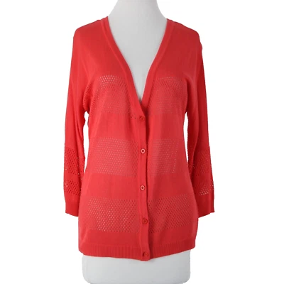 Joseph A NEW $68 Sz S Strawberry Pink Button Up Sheer Eyelet 100% Rayon Cardigan - Imagem 1 de 4