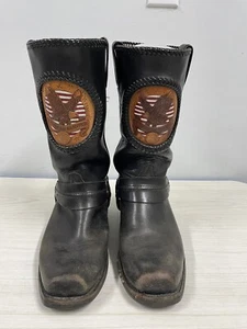 VTG Rare Smith & Wesson Leather Riding Motorcycle Harness Boots Black 8.5M NICE! - Picture 1 of 14