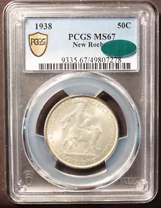 1938 50C New Rochelle Commemorative Half Dollar PCGS MS67 CAC - Superb Gem - Picture 1 of 3