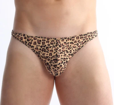 MENS LEOPARD PRINT THONG BRIEF ONE SIZE FUN NOVELTY ANIMAL POSING POUCH G-STRING