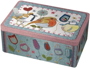 Emma Ball Stitched Birdies Small Lidded Storage Tin Perfect for Car or Caravan - Picture 1 of 1