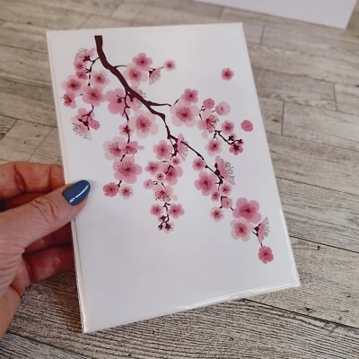 Blank Greeting Card Pink Cherry Blossom Note Card Stationery Any Occasion - Image 1 of 4