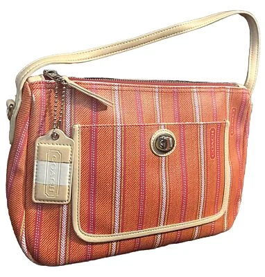 BOLSO DE HOMBRO HOBO FIRMA COACH RAYAS NARANJA 23468 CREMALLERA BOLSILLO FRONTAL CIERRE GIRATORIO Foto 1 de 4