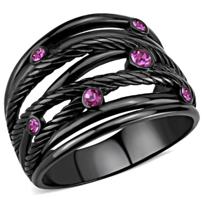 Banda de moda para mujer de acero inoxidable IP negra de diseñador de cristal fucsia de primera calidad Foto 1 de 4