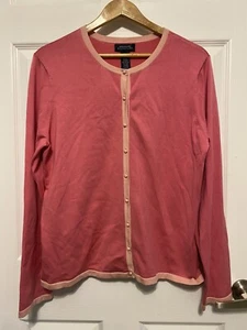 Jones New York Signature Cardigan Sweater Pink W/ Lt Pink Accents Womens Size XL - Picture 1 of 4