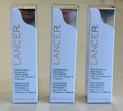 3x Crema facial y cuello Lancer Advanced C Radiance Treatment 0,25 oz/7,5 ml cada una nueva en caja Foto 1 de 3