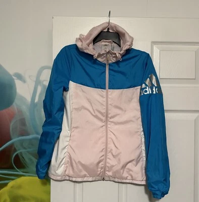 Vintage Adidas Climastorm M Zip Windbreaker Jacket Womens Pink Aqua Blue Hoodie - Image 1 of 4