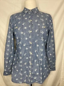 Camicetta donna Old Navy top piccola blu floreale manica lunga stampa geometrica - Foto 1 di 7