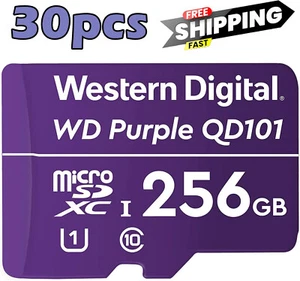 30pcs WD Purple SC QD101 256GB Video Surveillance microSDXC Card Ultra Endurance - Picture 1 of 3