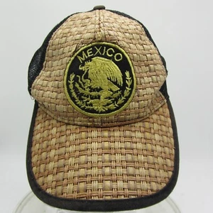 Mexico Straw Mesh Back Adult Trucker Hat Cap Black Logo Mesh Back - Picture 1 of 11