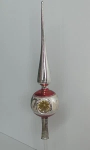 920/24 Alte Christbaumspitze Reflexkugel 3 Einstiche silber rot - Picture 1 of 4