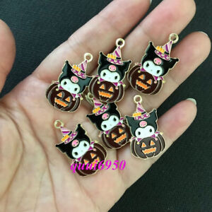 30 pièces jolies boucles d'oreilles en émail citrouille Halloween Kuromi pour collier bracelet