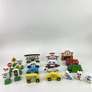 Lot of 21 Melissa & Doug Disney Mickey Mouse Donald Duck Wooden Cars Fire Police - Picture 1 of 7