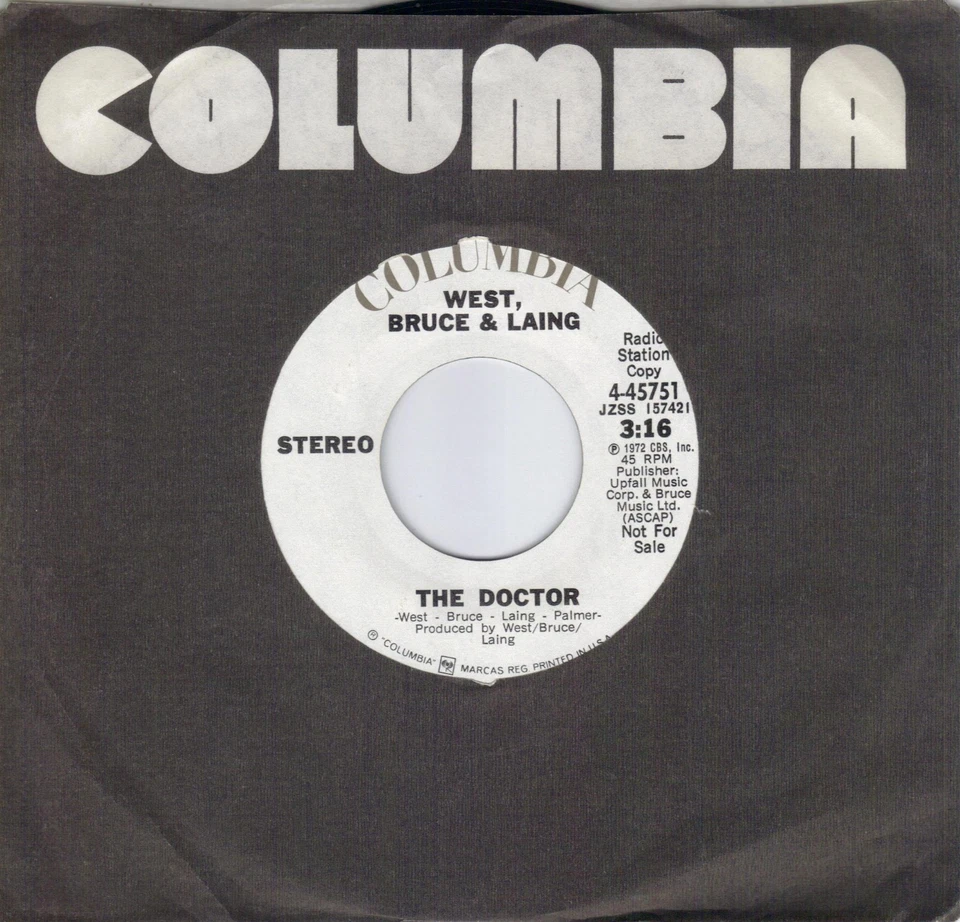 WEST BRUCE & LAING  The Doctor  rare promo 45 from 1972  LESLIE WEST - Imagem 1 de 1
