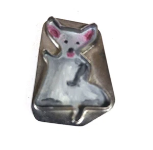 Handmade Tin Cookie Cutter Pin Brooch Dog Cat Mouse? SIgned 1970s - Picture 1 of 5