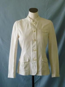 Giacca blazer Eddie Bauer estiva panna cotone testurizzato aderente colletto ~ 10 ~ usata in ottime condizioni - Foto 1 di 10