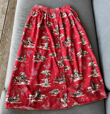 Falda Midi Vaquera Rodéo Vintage Roja Botón 100% Algodón Bolsillos Hecha en EE. UU. Foto 1 de 4
