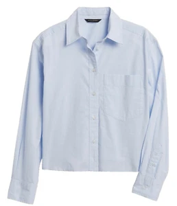 BANANA REPUBLIC Cropped Button-Up Shirt-Blue-NWT Ladies XLarge (16/18) READ - Picture 1 of 3