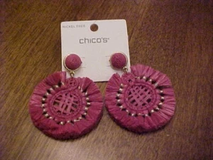 NEU MIT ETIKETT CHICO'S MAGENTA PINK RAFFIA DROP OHRRINGE - Bild 1 von 2