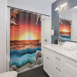 Beach Sunset Shower Curtain - Nautical Home Decor, Ocean-Themed Bathroom, - Picture 1 of 6