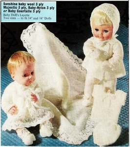 Baby doll Layette knitting pattern in 3ply. Fits 14" & 16" dolls. Tiny tears. - Picture 1 of 9