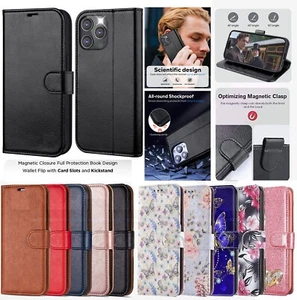 Case For iPhone 15 14 13 12 11 Pro Max Mini XR SE Leather Flip Wallet Cover - Picture 1 of 16