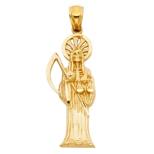 14K Yellow Gold Religious Santa Muerte Grim Reaper Pendant for Necklace or Chain - Picture 1 of 5