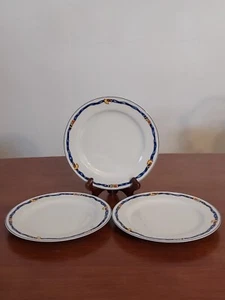Set 3 Limoges BERNARDAUD France RUBAN BLEU Blue Yellow Rope PIE PLATES Dessert - Picture 1 of 4