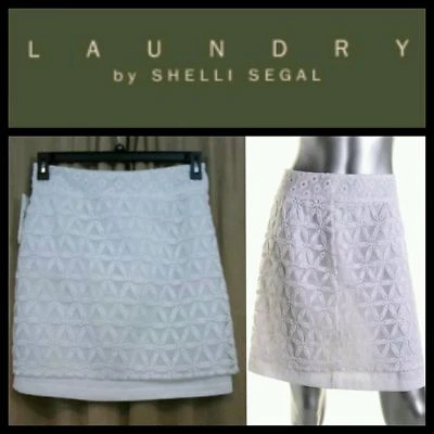 Falda Laundry by Shelli Segal Blanco Ojales Bordado Crochet Línea A ~ 8,14 M3020 Foto 1 de 4