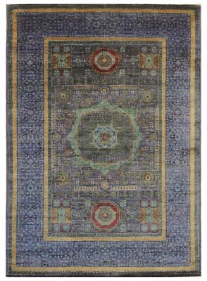 4'4" x 6'5" Blue Mamluk Afghan Hand Knotted Medallion Area Rug - Image 1 of 4