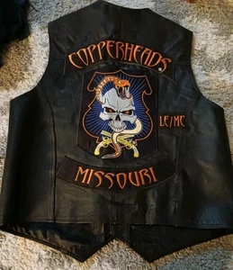 Copperheads Motorcycle Club Leather Vest W/ Patches ~ Missouri ~ CHIPS CHARTER - Picture 1 of 6