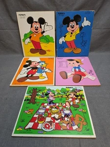 5 Vintage Playskool Disney Wood Board Puzzles Mickey, Donald & Pinocchio  - Picture 1 of 6