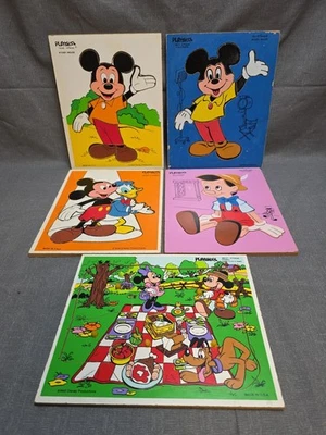 5 Vintage Playskool Disney Wood Board Puzzles Mickey, Donald & Pinocchio  - Image 1 of 4
