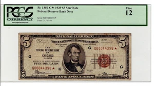 **** STAR****1929 $5.00 CHICAGO FEDERAL RESERVE BANK NOTE F 12****STAR**** - Picture 1 of 2