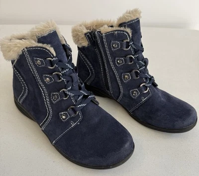 Earth Origins Mujer’s 9 M Azul Gamuza Botines Piel Sintética Borde Con Cordones Cremallera Lateral Foto 1 de 4