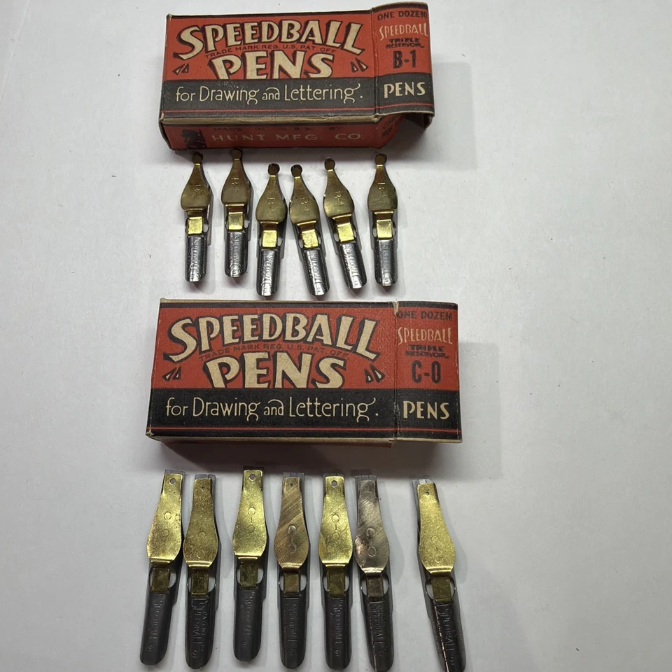 Lot of 13 Vtg  Speedball Pen Nibs for Drawing and Lettering, (6)B-1, (7)C-0 - Image 1 of 1