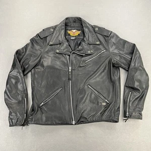 Vintage Harley Davidson Leather Motorcycle Jacket Men’s XL Black Heavy Moto Zip - Picture 1 of 15