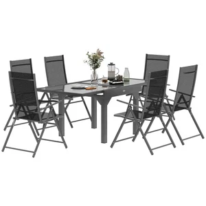 7 Piece Outdoor Dining Set with Extendable Table and 6 Folding Chairs - Picture 1 of 12
