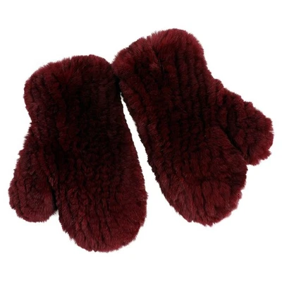 Women's Genuine Rex Rabbit Fur Knitted Mittens Soft Winter Cold Weather Gloves - Image 1 of 4